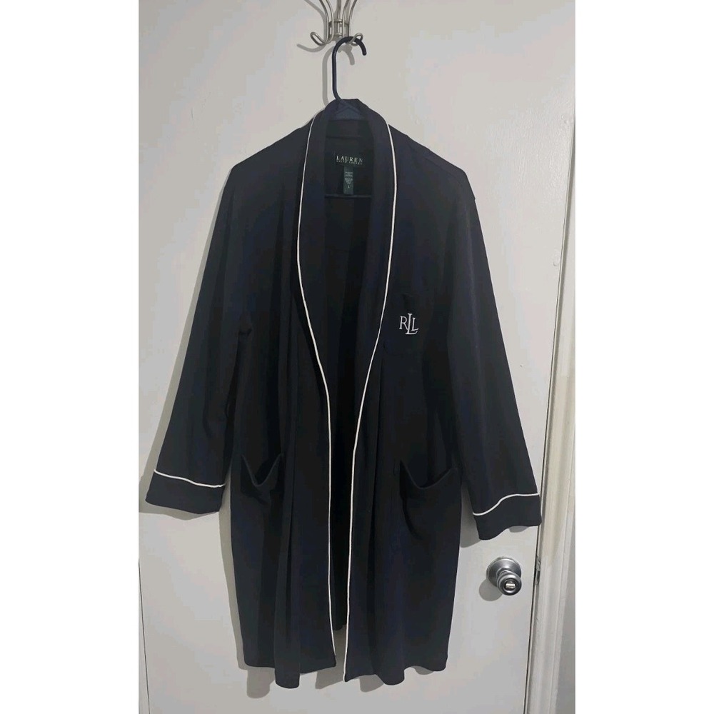 Lauren Ralph Lauren‎ Women's Bathrobe Robe Large Blue White Embroidered Logo